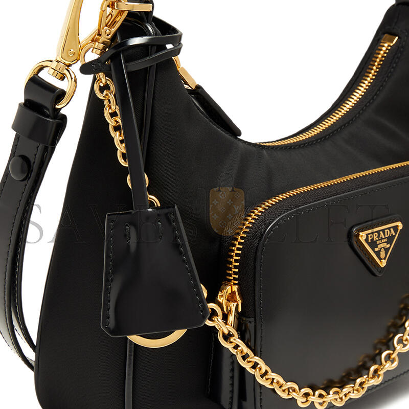 Pra*a re-nylon and brushed-leather mini bag 1bc198 (22.5*18.5*6.5cm)